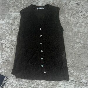 Women's Sleeveless dark green Cardigan